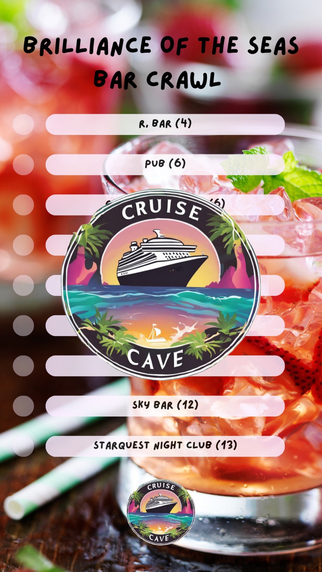 Brilliance of the Seas Bar Crawl Checklist PDF