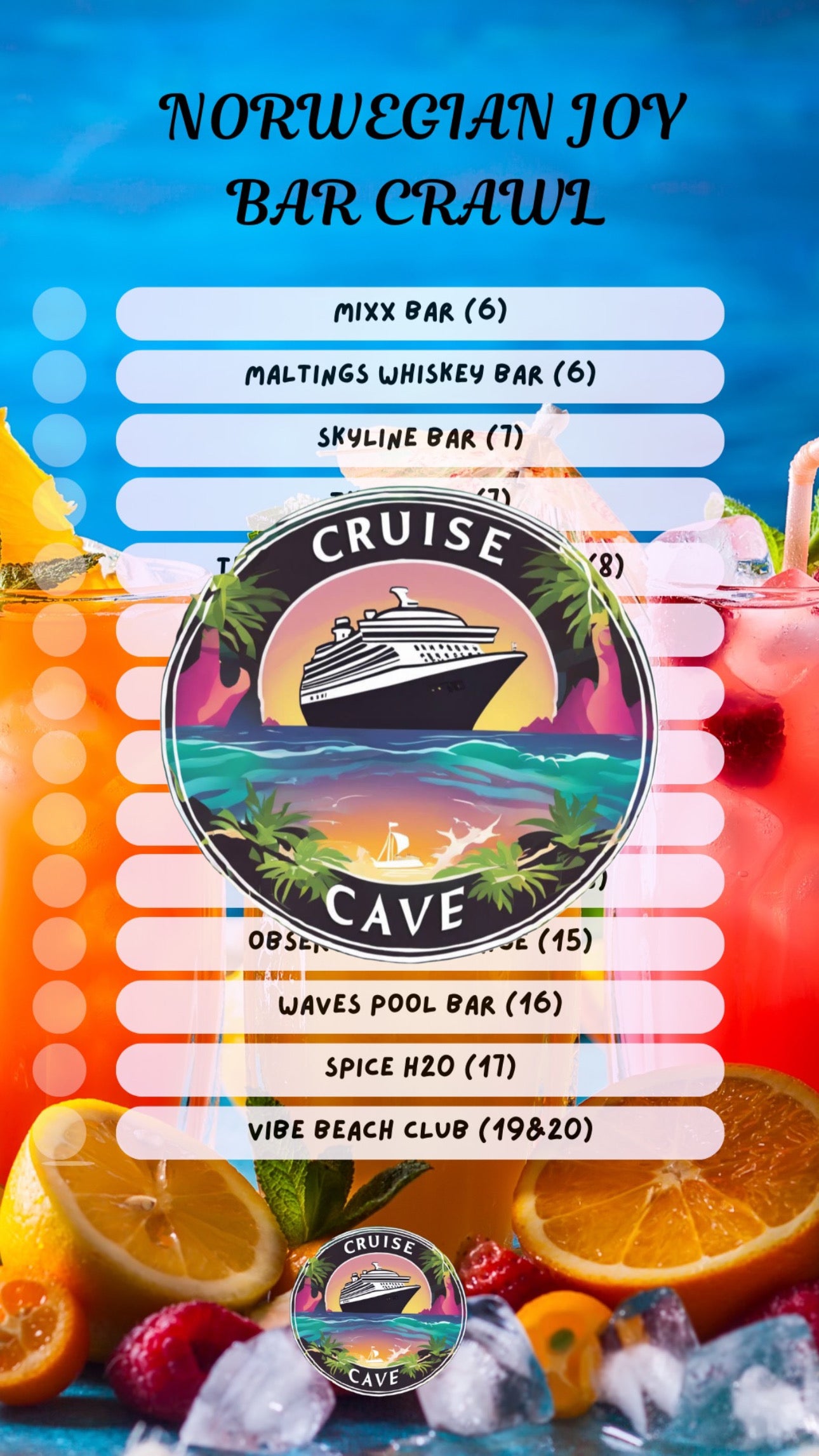 Norwegian Joy Bar Crawl Checklist PDF