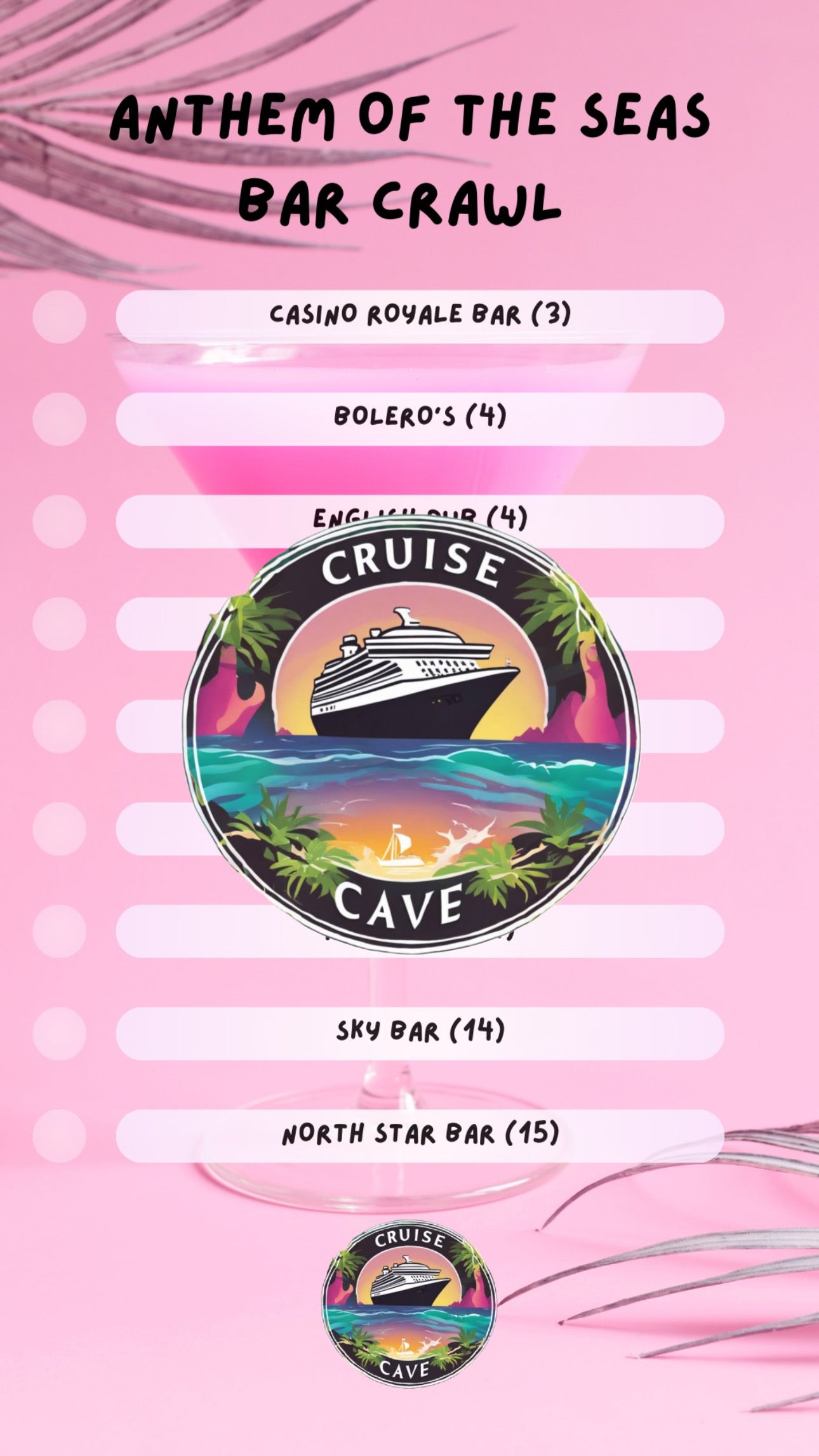 Anthem of the Seas Bar Crawl Checklist PDF