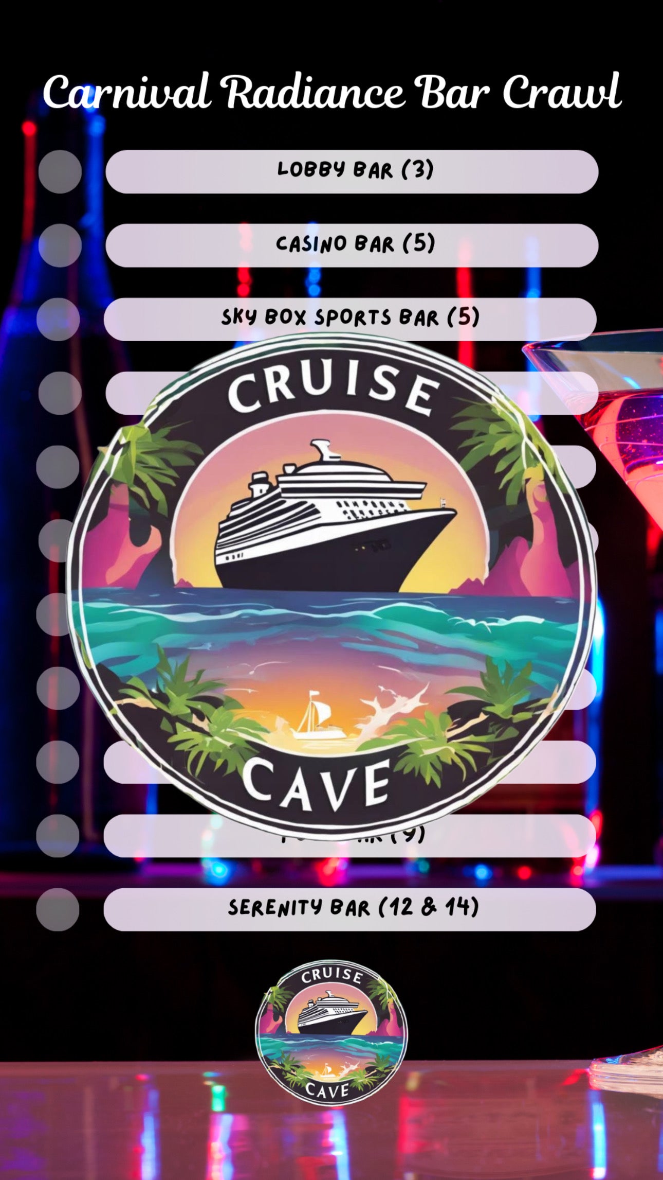 Carnival Radiance Bar Crawl Checklist PDF