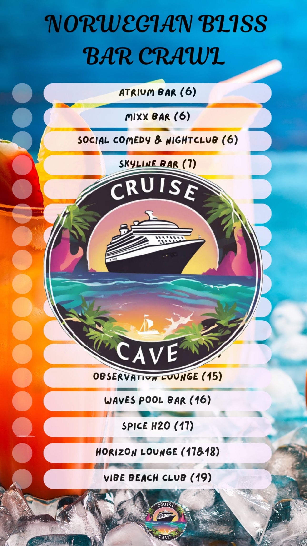 Norwegian Bliss Bar Crawl Checklist PDF