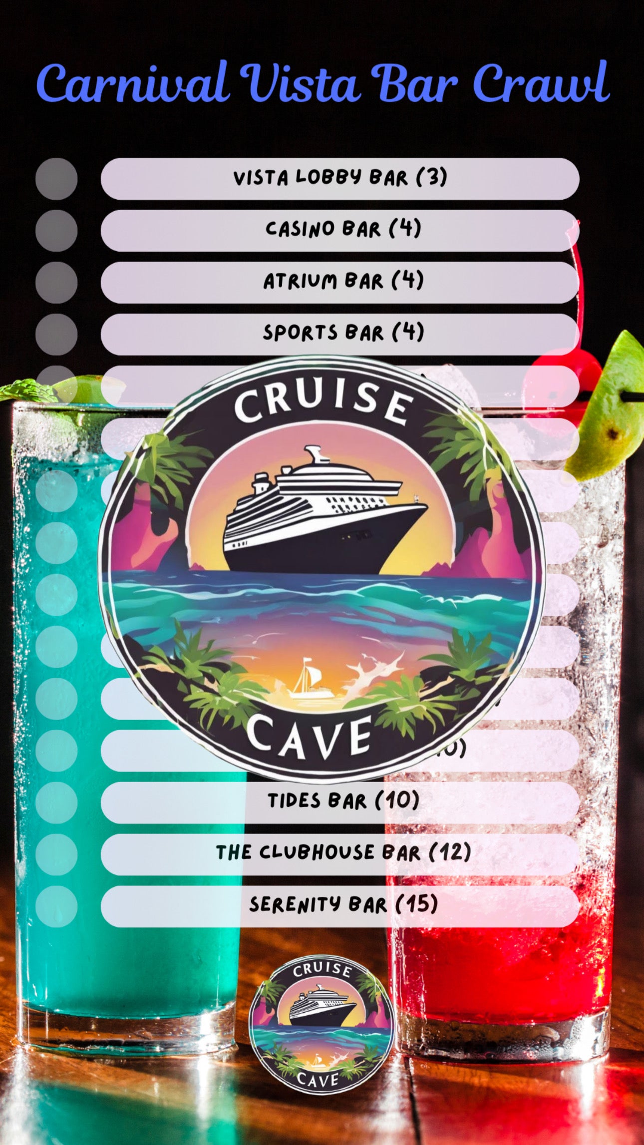 Carnival Vista Bar Crawl Checklist PDF