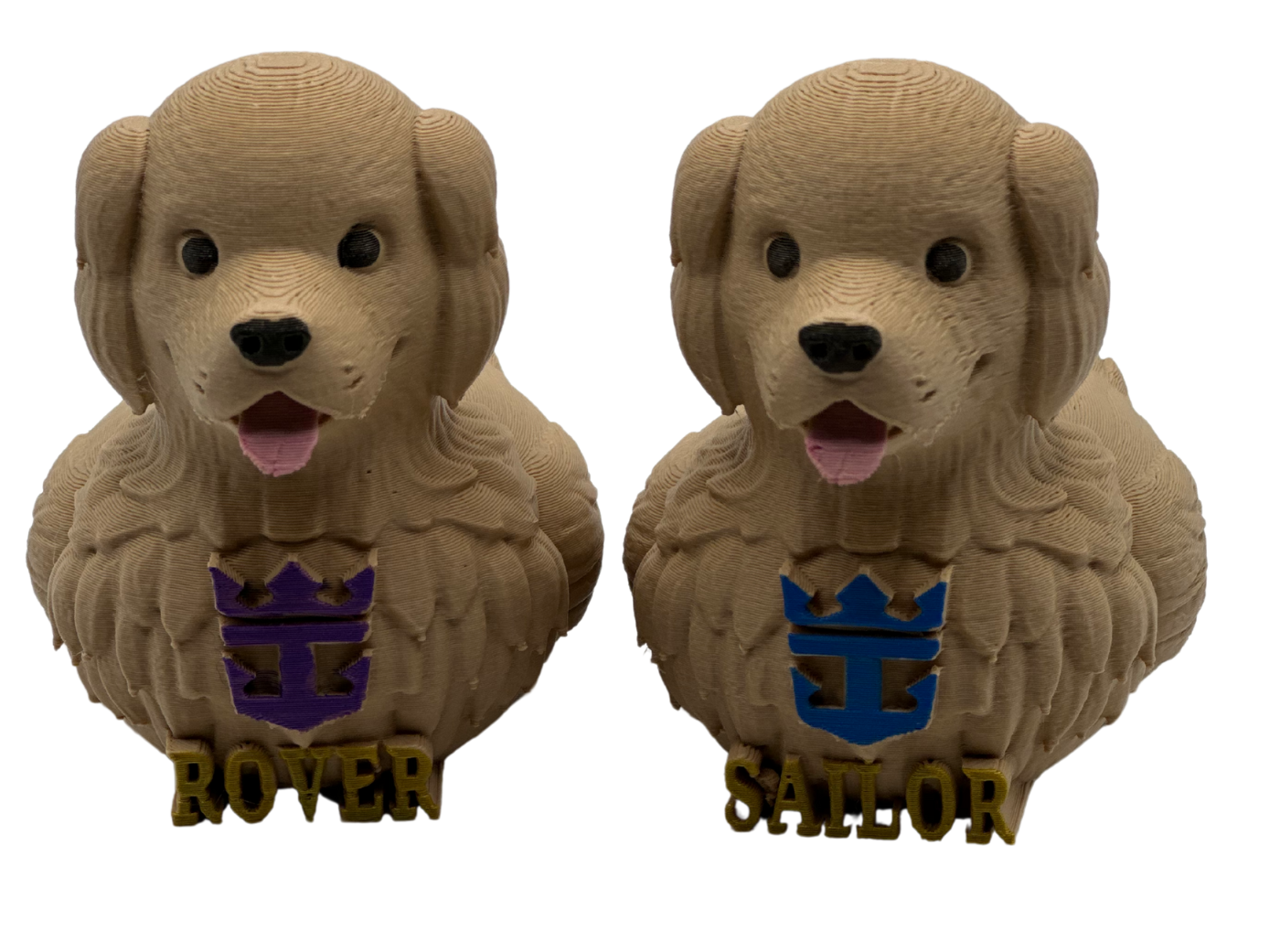 Set of 2 3D Printed, 1 Icon of the Seas, Rover the Dog Duck, and 1 Star of the Seas, Sailor the Dog Duck