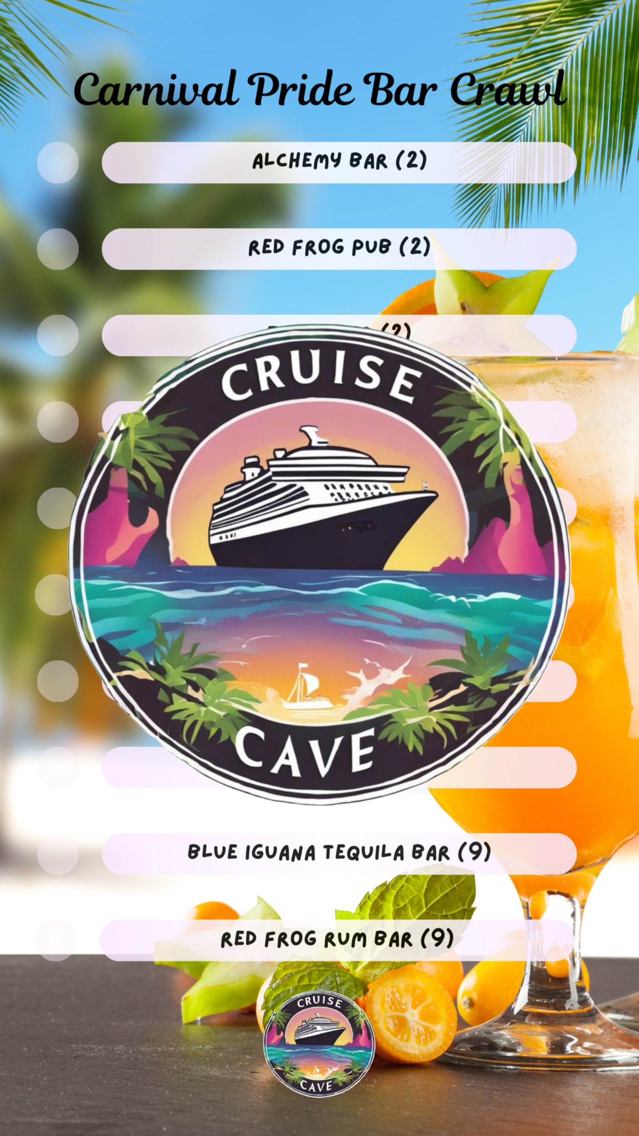 Carnival Pride Bar Crawl Checklist PDF