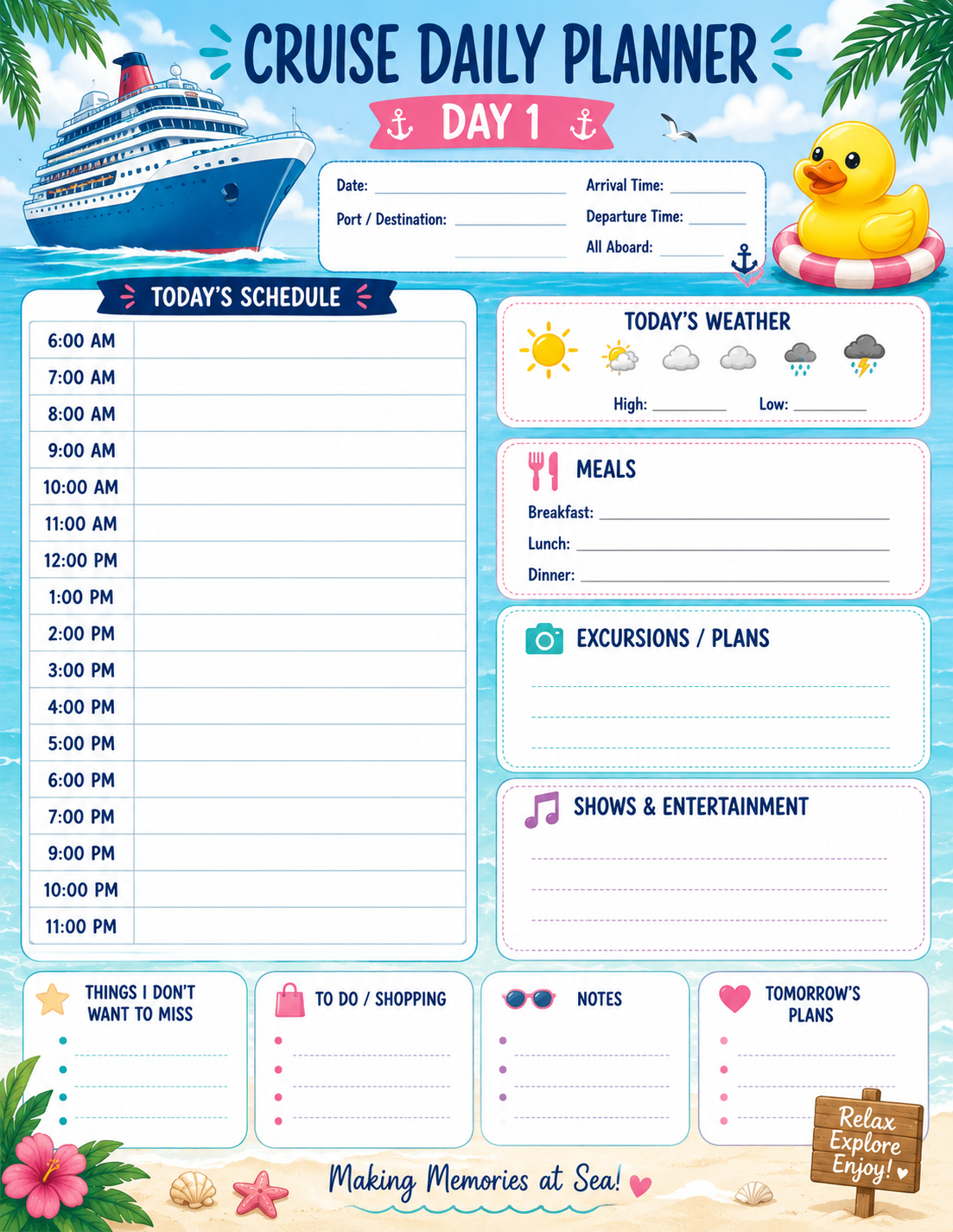 Daily Cruise Detailed Planner