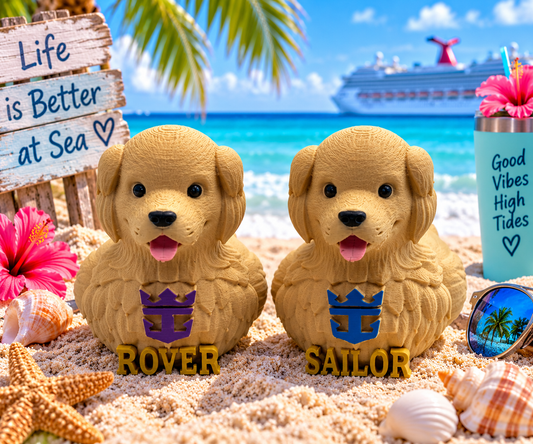 Set of 2 3D Printed, 1 Icon of the Seas, Rover the Dog Duck, and 1 Star of the Seas, Sailor the Dog Duck
