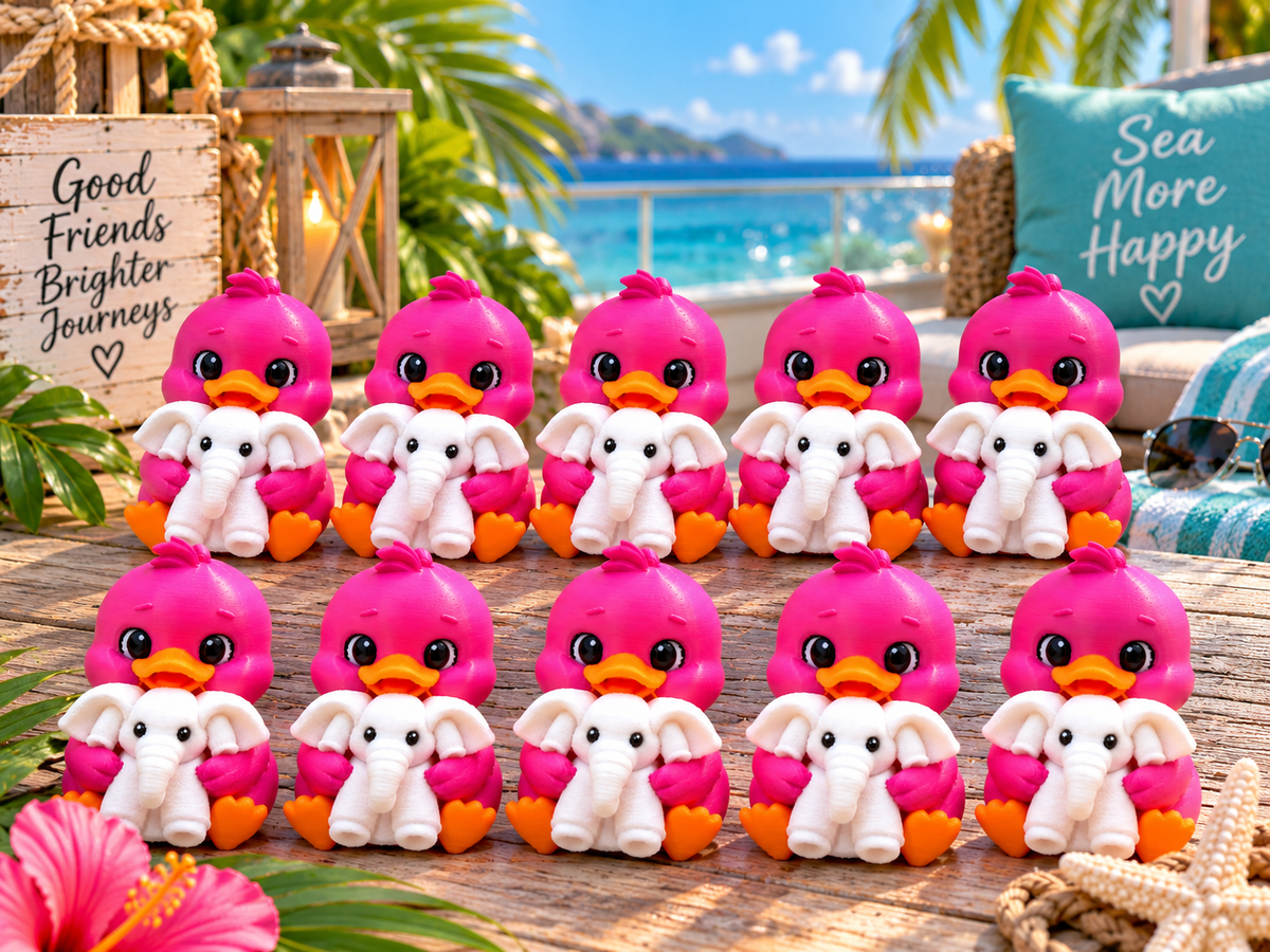 Pink Ducky holding Towel Elephant