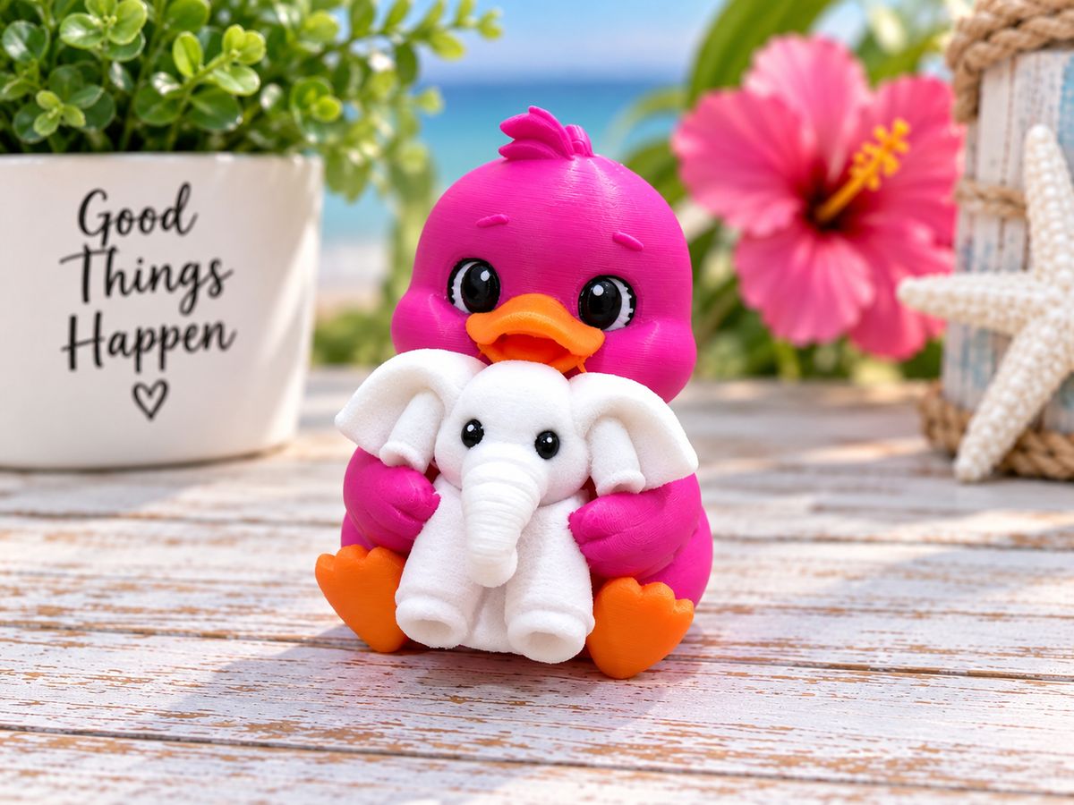 Pink Ducky holding Towel Elephant