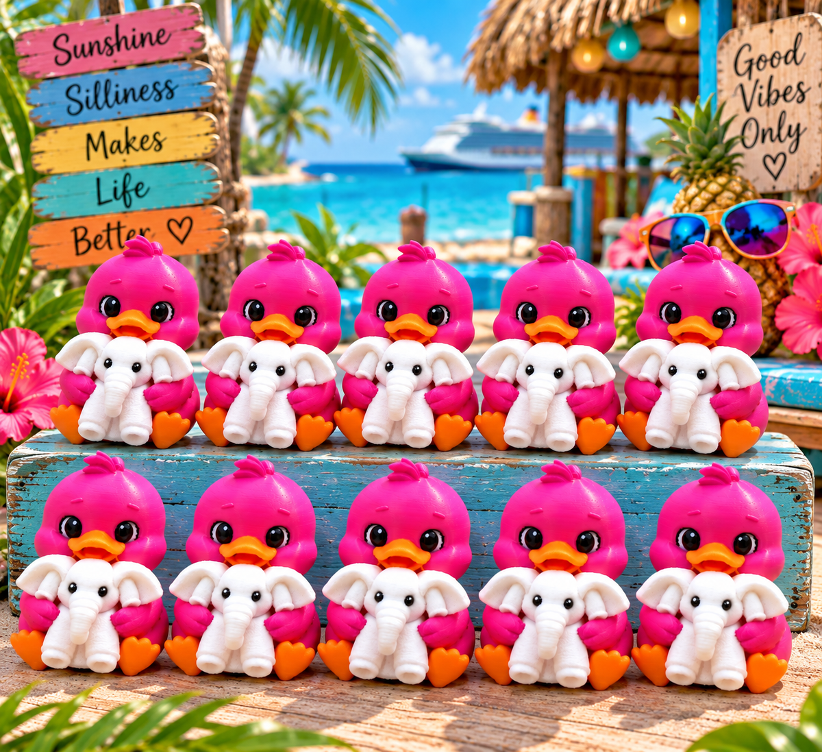 Pink Ducky holding Towel Elephant