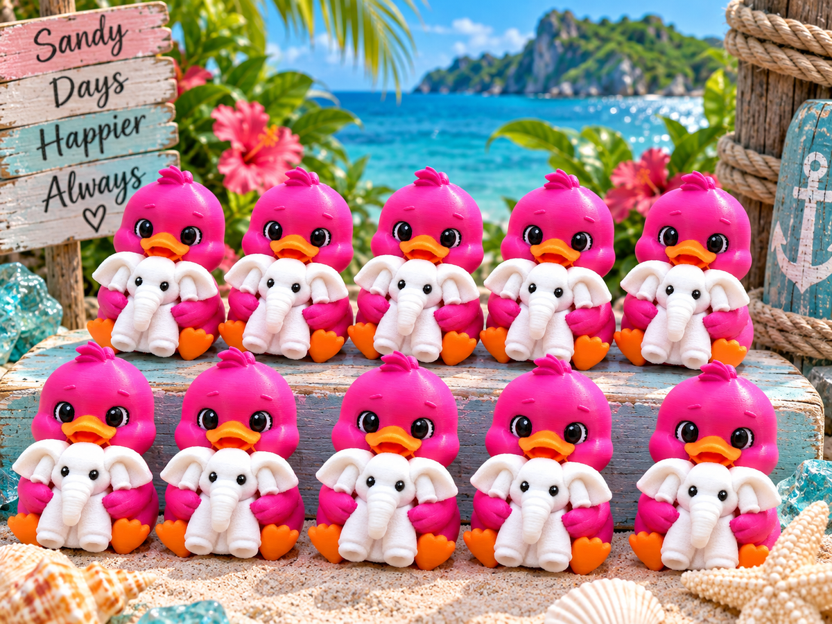 Pink Ducky holding Towel Elephant