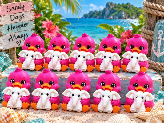 Pink Ducky holding Towel Elephant