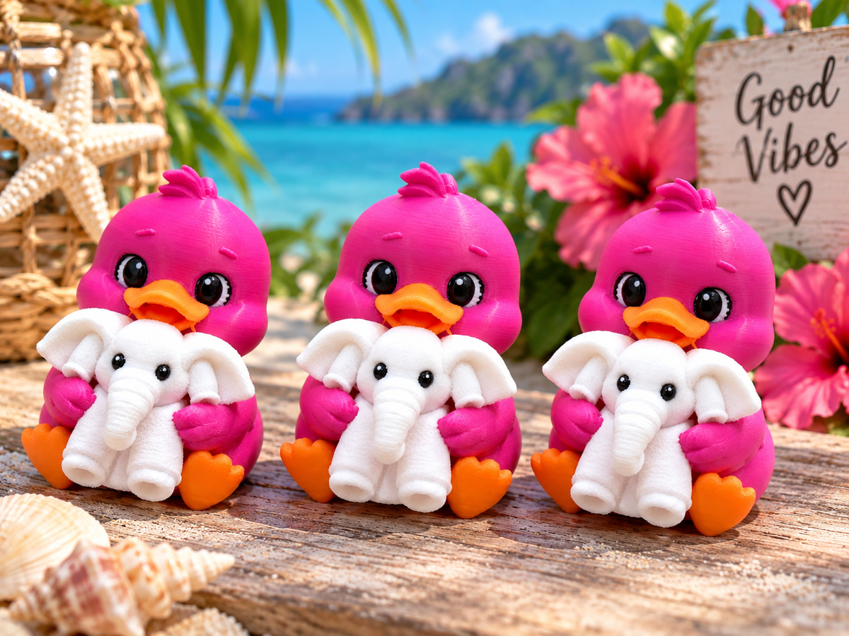 Pink Ducky holding Towel Elephant