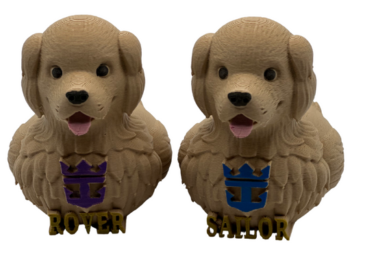 Set of 2 3D Printed, 1 Icon of the Seas, Rover the Dog Duck, and 1 Star of the Seas, Sailor the Dog Duck